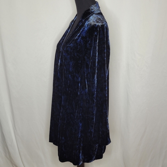 Eileen Fisher Midnight Blue Black Velvet Open Front Shawl Collar Jacket - Sz XL - Picture 5 of 13